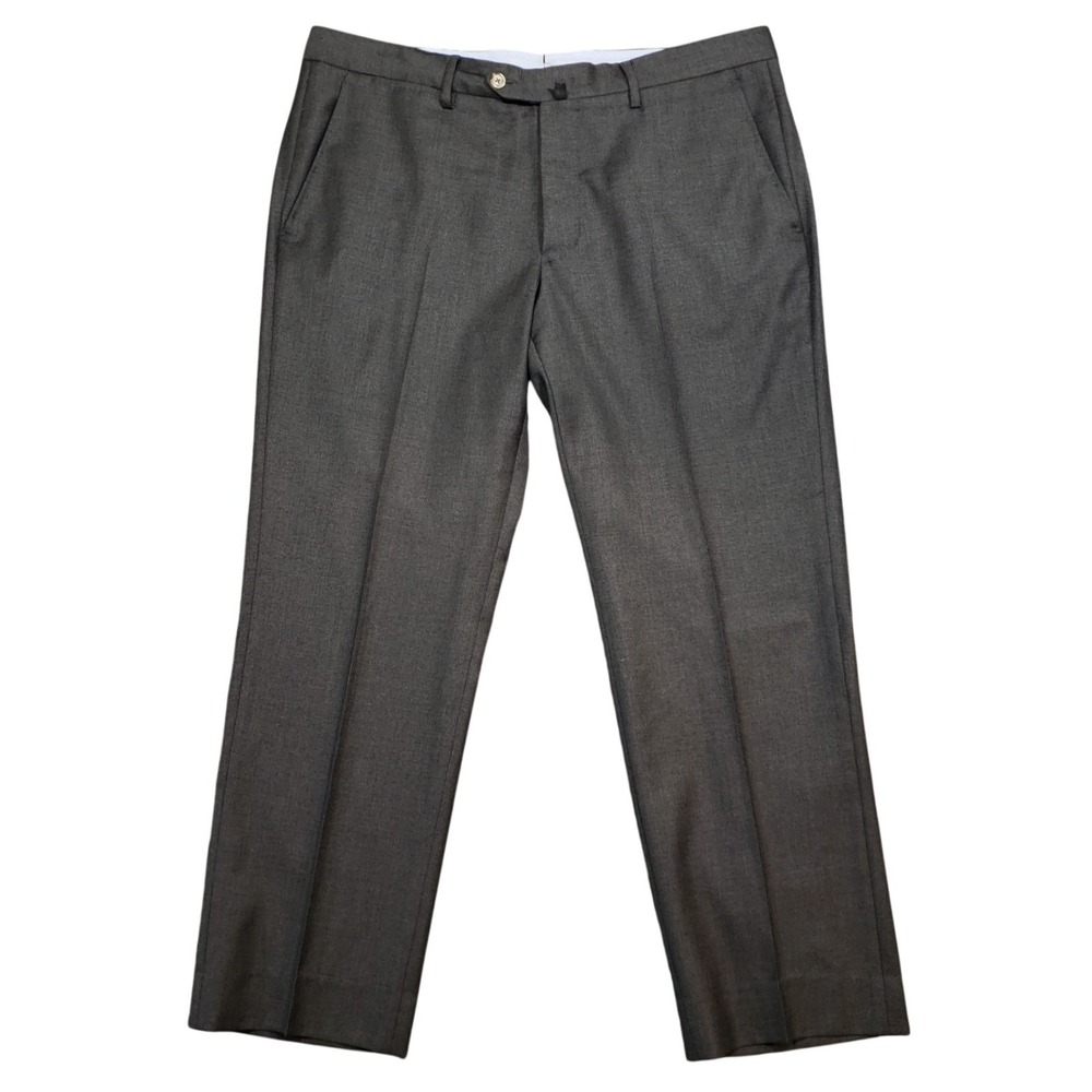 Luciano Barbera Dress Pants Mens‎ 37x29 Gray Wool Flat Front Italy Trousers 54